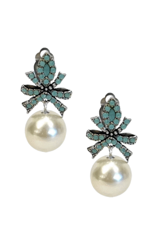Marilyn's French Silver Turquoise Crystal Bow Earrings