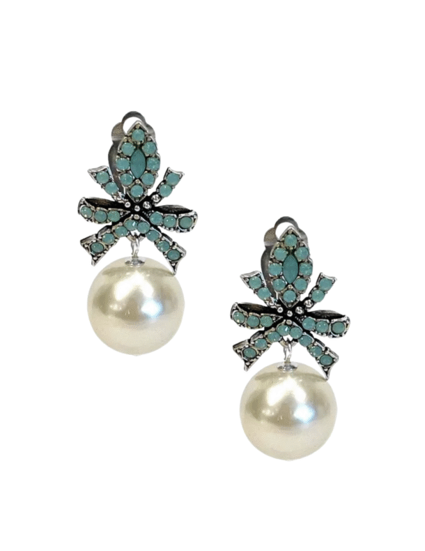 Marilyn's French Silver Turquoise Crystal Bow Earrings