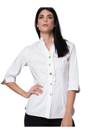 Marilyn's Beige Ruffle and Button Blouse