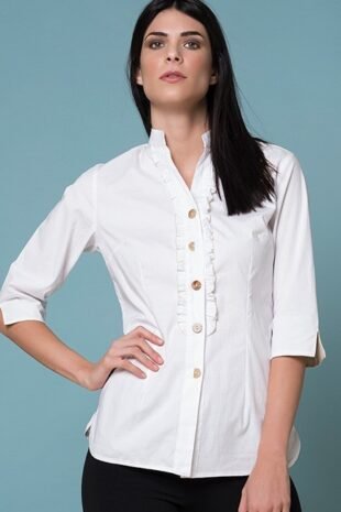 Marilyn's Beige Ruffle and Button Blouse