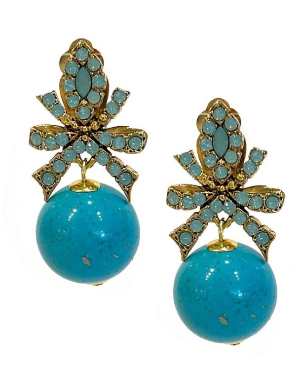 Marilyn's French Gold Turquoise Crystal Bow Earrings