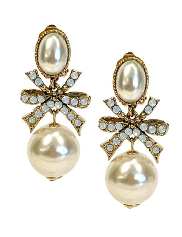 Marilyn's French White and Bronze Crystal Bow Earrings