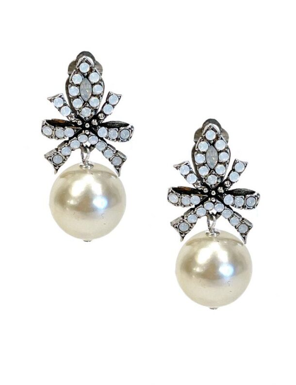 Marilyn's French Silver White Crystal Bow Earrings