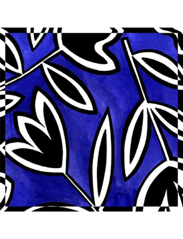 Italian Scarf- Abstract Tulips- BW on Blue Background