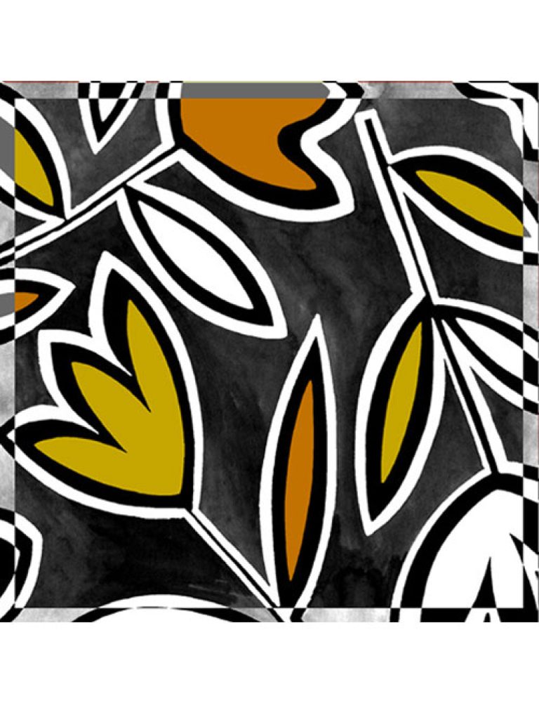 Italian Scarf- Abstract Tulips- BW, Gold, Chestnut on Black