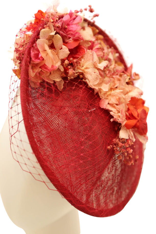 Marilyn's Pink and Red Floral Fascinator with Veiling