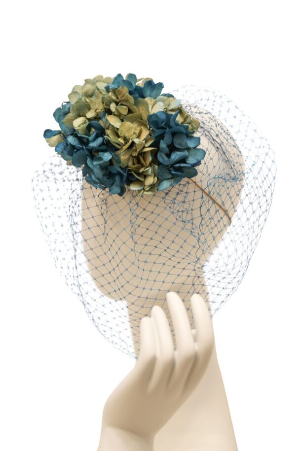 Marilyn's French Floral Blue Green Fascinator with Veil