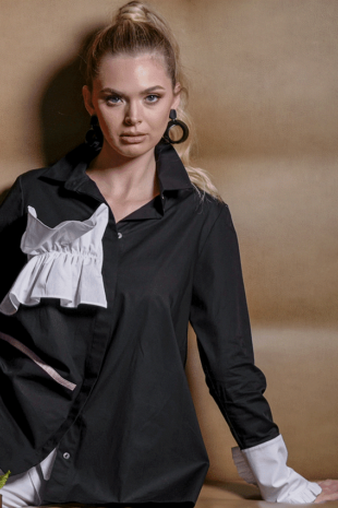 Marilyn's Marble Blush Ruffle Blouse