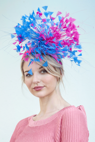 English Pink/Royal Feathered Fascinator