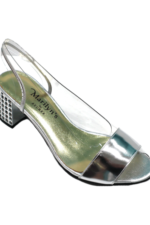 MOVERA CLEAR SILVER CRYSTAL BLOCK HEEL SHOE