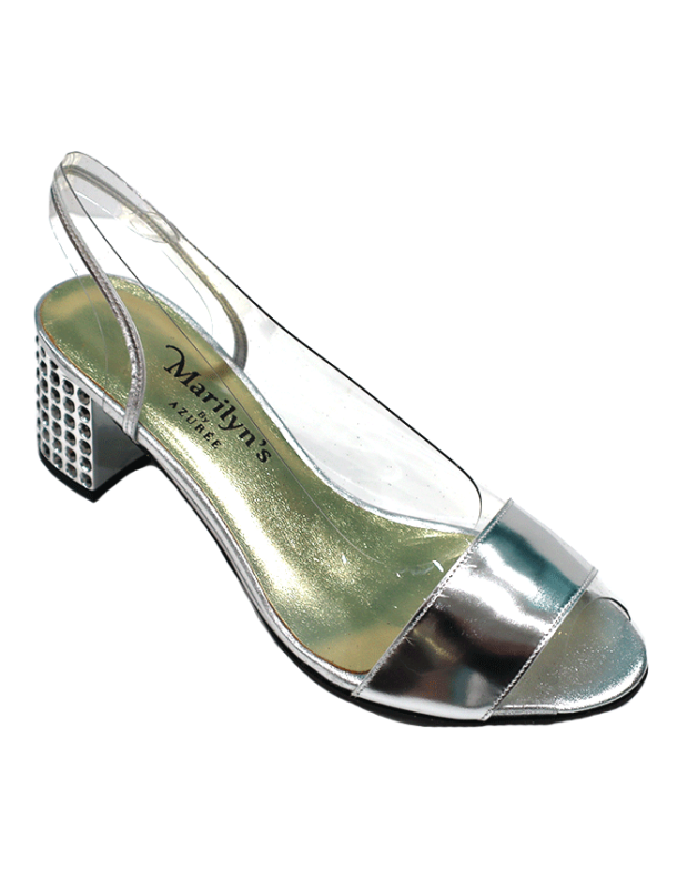 MOVERA CLEAR SILVER CRYSTAL BLOCK HEEL SHOE