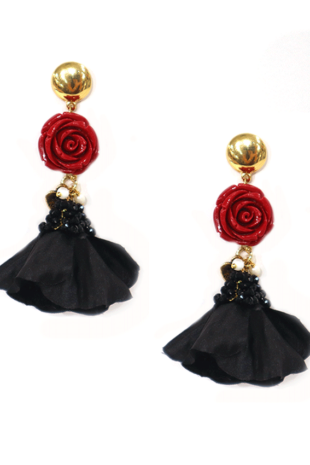 ROSE3 BLACK RED LIGHT FABULOUS PIERCED EARRINGS