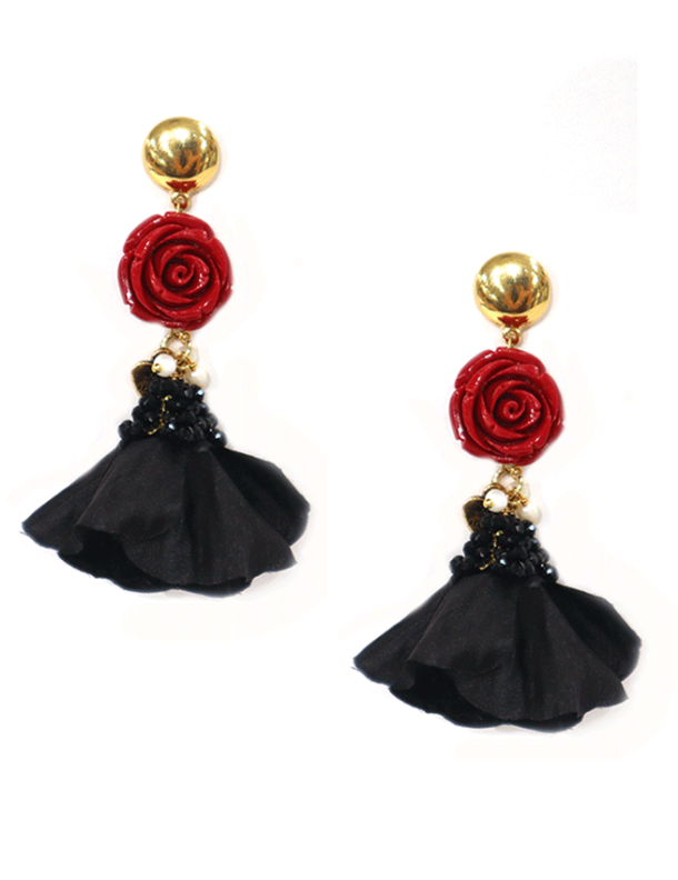 ROSE3 BLACK RED LIGHT FABULOUS PIERCED EARRINGS