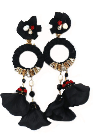 ROSE1 LUXURY BLACK CHANDELIER PIERCED EARRINGS