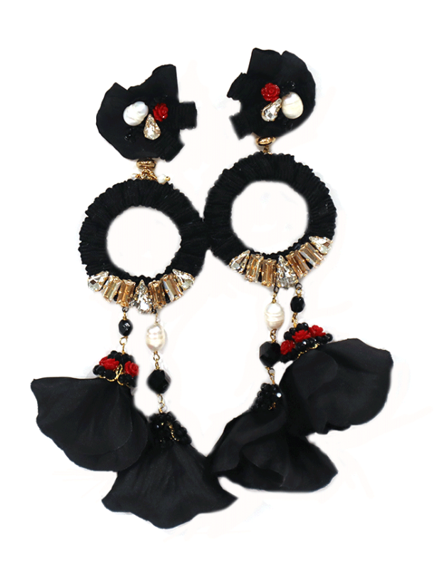 ROSE1 LUXURY BLACK CHANDELIER PIERCED EARRINGS