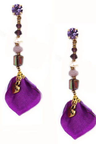 FLEUR PURPLE CRYSTAL PEARL FUN PIERCED EARRINGS