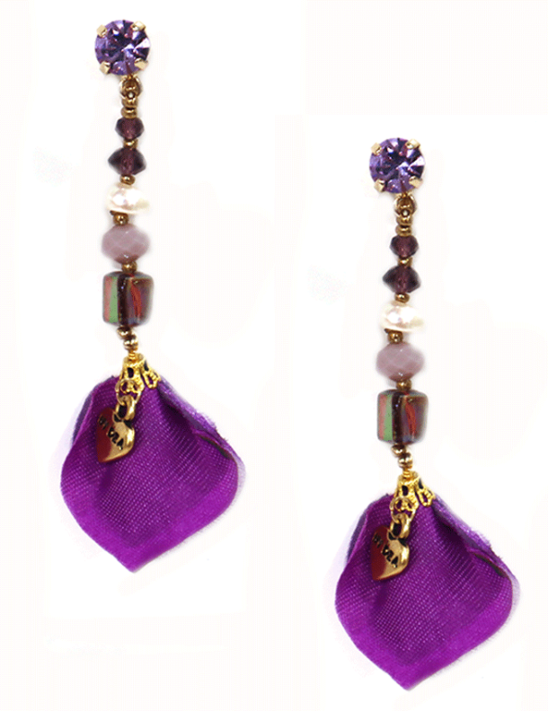 FLEUR PURPLE CRYSTAL PEARL FUN PIERCED EARRINGS