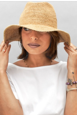 12729 Raffia Crochet Crushable Casual hat with snap Brim