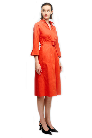 Marilyn's Amina Comfortable Fabric Collar 3/4 Sleeve Belted Dress