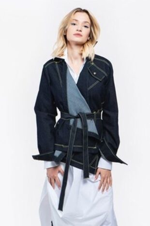 Marilyn's Elma Jacket in Stretch Denim with a Fabric Belt