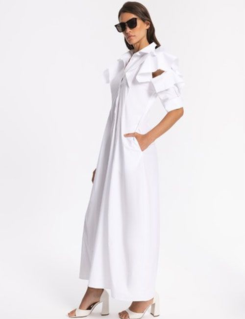 Marilyn's Maemi Best White Cotton Long Sleeve Long Dress