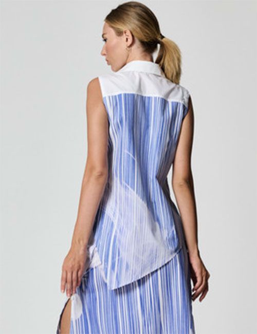 Marilyn’s Siera Unique Strip White Collar Sleeveless Blouse