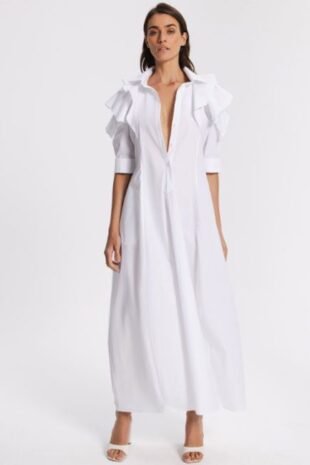 Marilyn's Maemi Best White Cotton Long Sleeve Long Dress