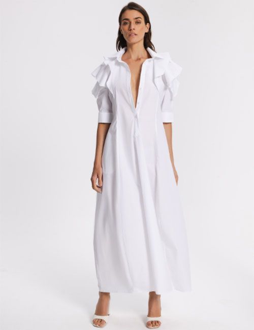 Marilyn's Maemi Best White Cotton Long Sleeve Long Dress