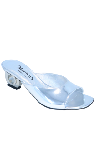 Marilyn's Luxury Italian Open Toe Block Heel Mule Slip on Shoe
