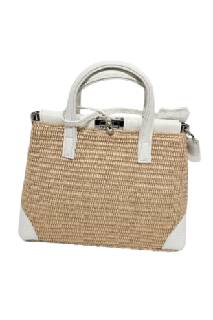 Woven Leather Grip and Crossbody Turn-Lock Handbag