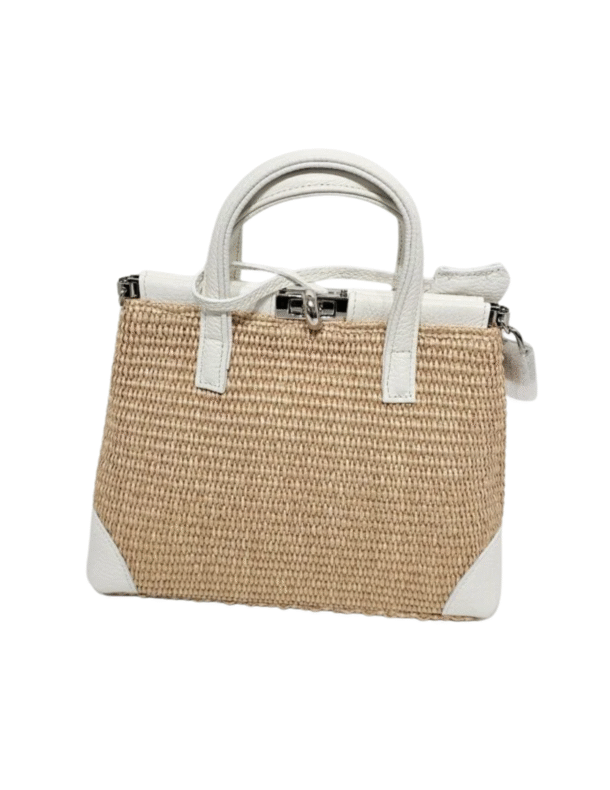 Woven Leather Grip and Crossbody Turn-Lock Handbag