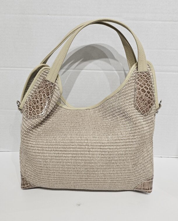 3098 WOVEN LEATHER MED SIZE GRIP AND CROSSBODY HANDBAG