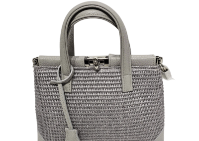 Woven Leather Grip and Crossbody LG Turn-Lock Handbag
