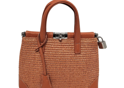 Woven Leather Grip and Crossbody Small Turn-Lock Handbag