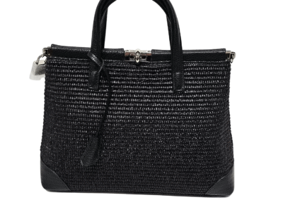Woven Leather Grip and Crossbody LG Turn-Lock Handbag