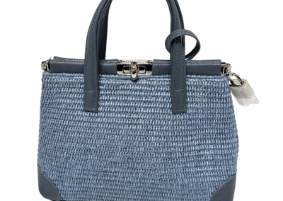 Woven Leather Grip and Crossbody Small Turn-Lock Handbag