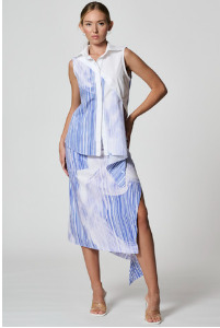 SIERA Unique Strip White Collar Sleeveless Blouse
