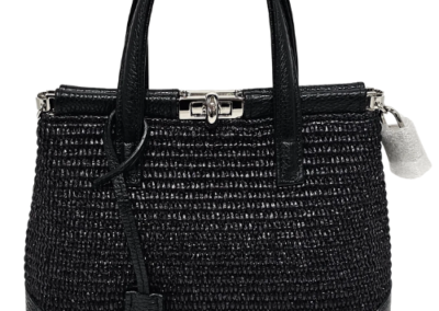 MARILYN'S WOVEN LEATHER SMALL TURN-LOCK GRIP AND CROSSBODY HANDBAG