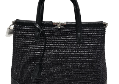 MARILYN'S WOVEN LEATHER MED TURN-LOCK GRIP AND CROSSBODY HANDBAG