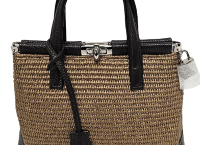 MARILYN'S WOVEN LEATHER SMALL TURN-LOCK GRIP AND CROSSBODY HANDBAG