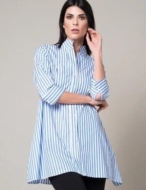 MARILYNS GUS BLOUSE WHITE/BLUE STRIPE 100% COTTON