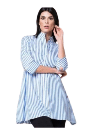 Marilyn's Blue And White Stripe Long A-Line Blouse