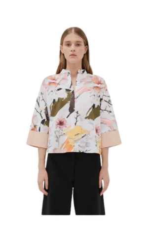 Special Nehru Collar Pullover V-Neck 3/4 Sleeve Blouse