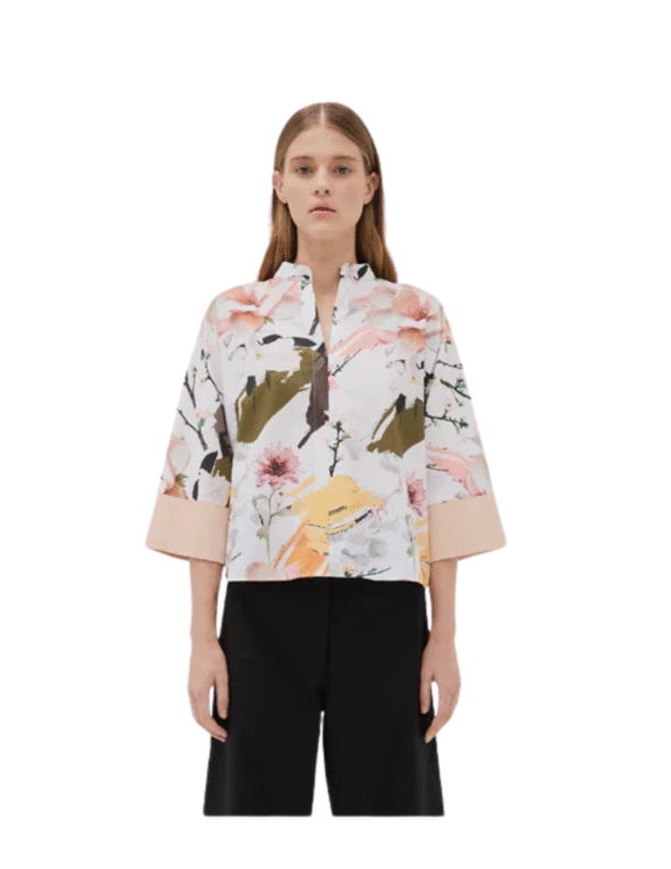 Special Nehru Collar Pullover V-Neck 3/4 Sleeve Blouse