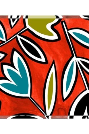 Italian Scarf- Abstract Tulips- BW, Turquoise on Red