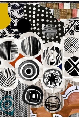 Italian Sarong- Circles and Lines- BW/Multi/Gold