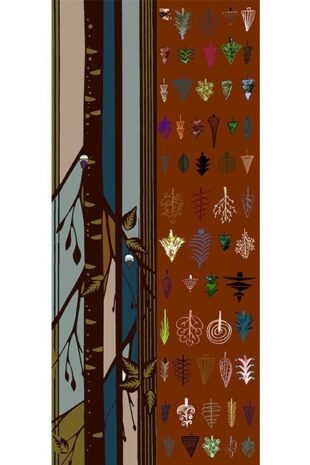 Shawl - Trees and Leaves - Brown/Blue