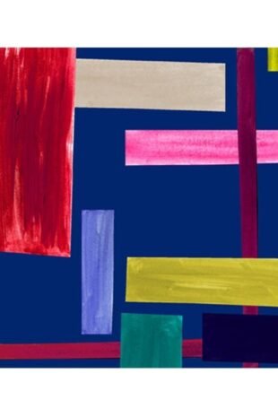 Italian Square Scarf- Abstract Rectangles - Multi-color on Navy