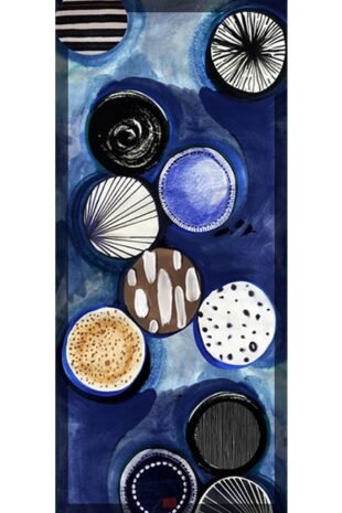 Italian Shawl - Circles and Patterns in Blue/Black/White