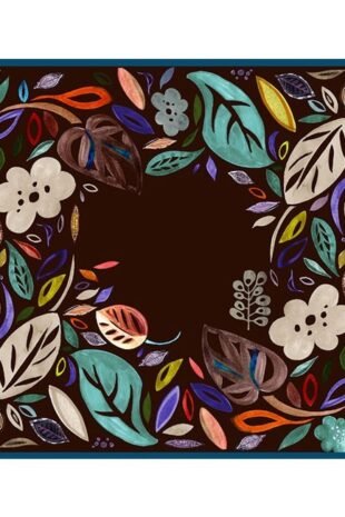 Marilyn's Square Scarf-Leaves and Flowers - Multi-color/Brown